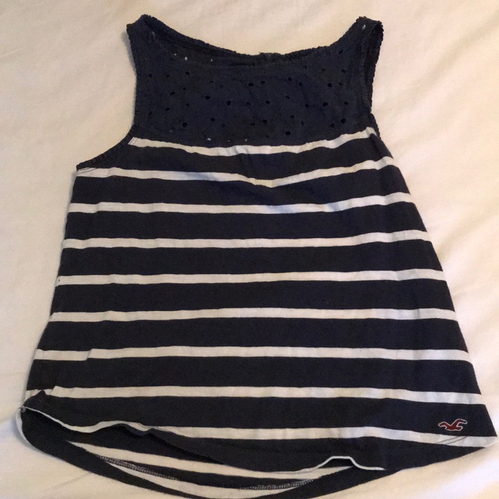 Navy and White striped tank, eyelet top
